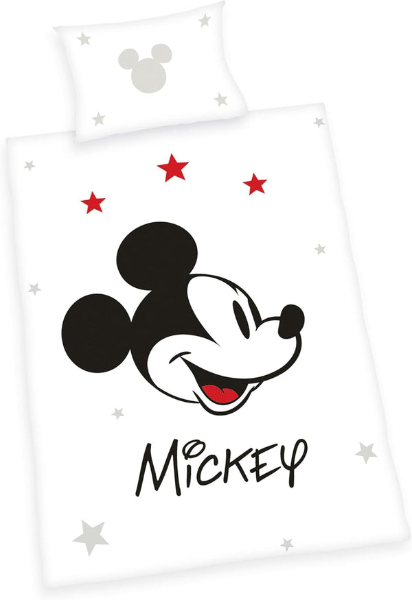 Herding Bettwäsche Mickey Mouse Disney, Kopfkissenbezug 40 X 60 Cm Mit Wende-Motiv, Bettbezug 100 X 135 Cm, Mit Reißverschluss, 100% Baumwolle