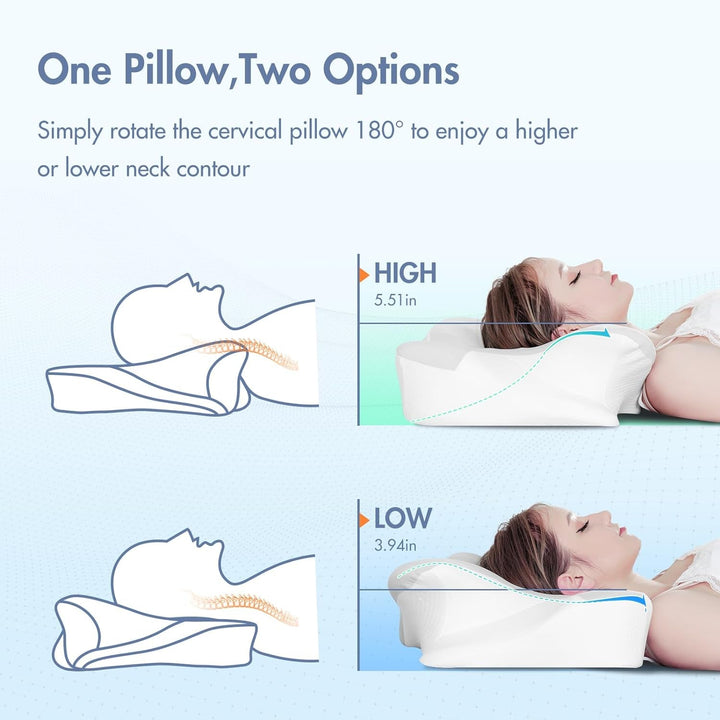 Elegear Pernă din spumă de memorie cu capac de pernă de răcire, pernă pentru dureri de gât Pernă pentru dormit lateral Pernă ergonomică Pernă ortopedică pentru dormit lateral, spate, abdominal 63X 10/14 X36Cm