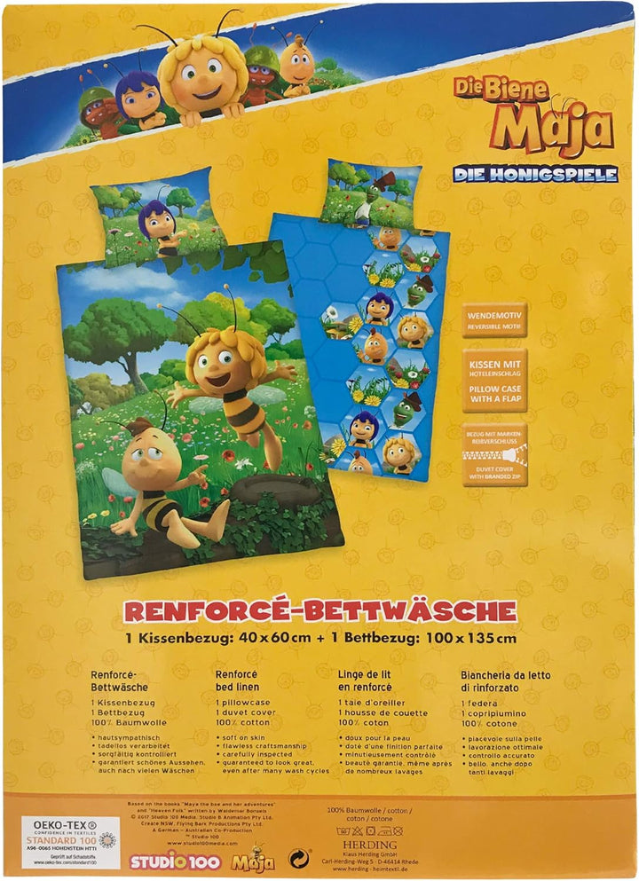 Herding BIENE MAJA Kleinkinder-Bettwäsche-Set, Wendemotiv, Bettbezug 100 X 135 Cm, Kopfkissenbezug 40 X 60 Cm, Baumwolle/Renforcé