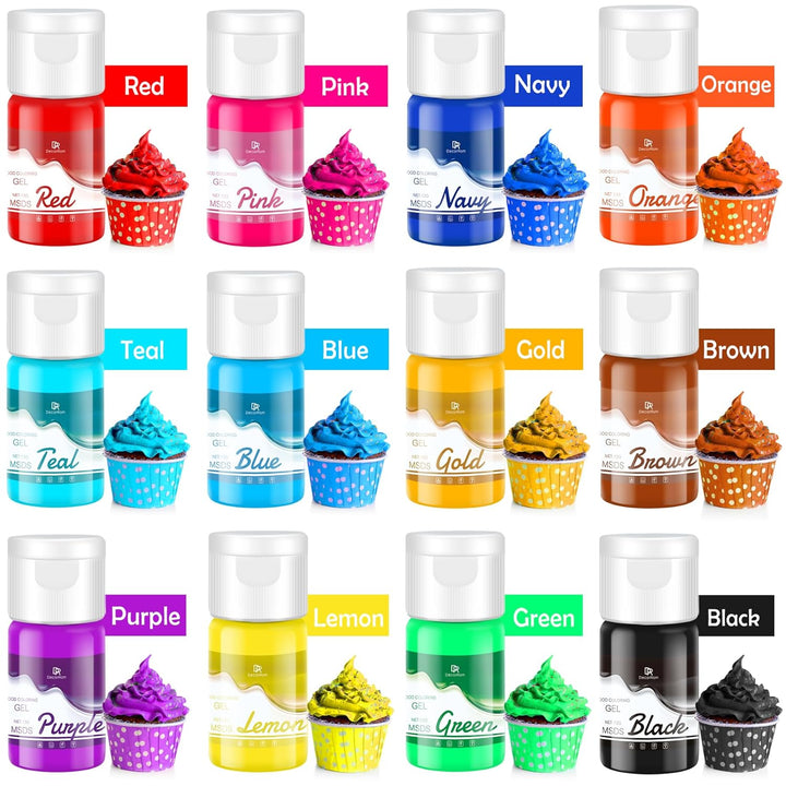 Lebensmittelfarbe Gel - 12 Farben Konzentrierte Gel Lebensmittel Farben Für Kuchen Dekoration, Backen, Kekse, Macaron - Zuckerfrei Food Coloring Für Getränken, Tortendeko, DIY Slime, Osterei - 10Ml Je