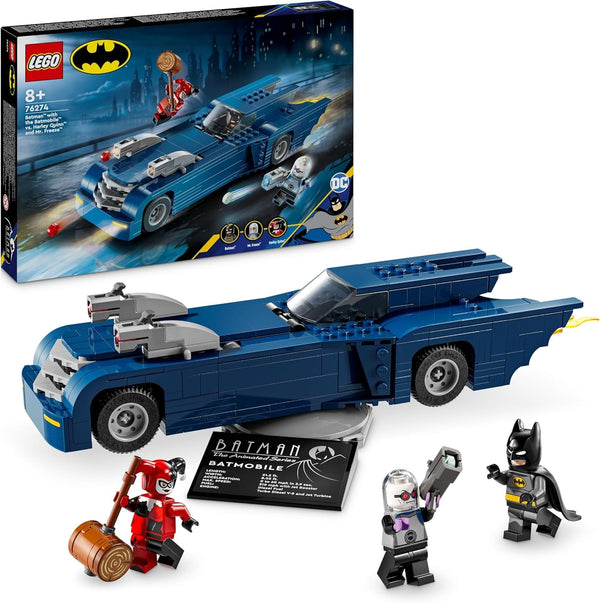 LEGO DC Batman: Batman în Batmobil vs. Harley Quinn și Mr Freeze, mașină de jucărie din seria animată pentru copii, cadou pentru băieți și fete de la 8 ani 76274