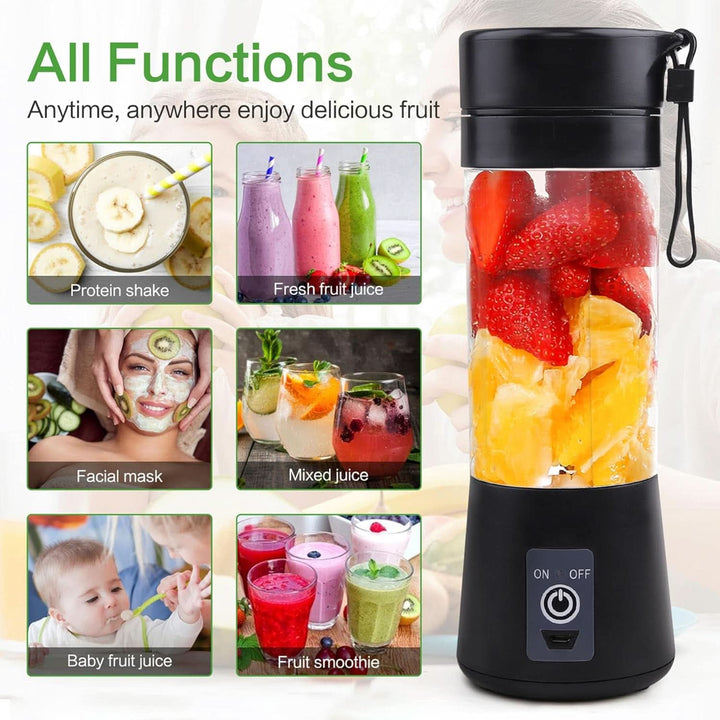 Mixer Smoothie Maker Tragbarer Entsafter: 380Ml Standmixer Persönlicher Shaker Proteinshake Mit 6 Edelstahlmesser Tragbar-Bpa-Freie Mit Usb-Mixbecher Für Shakes,Saftoutdoor,Schwarz