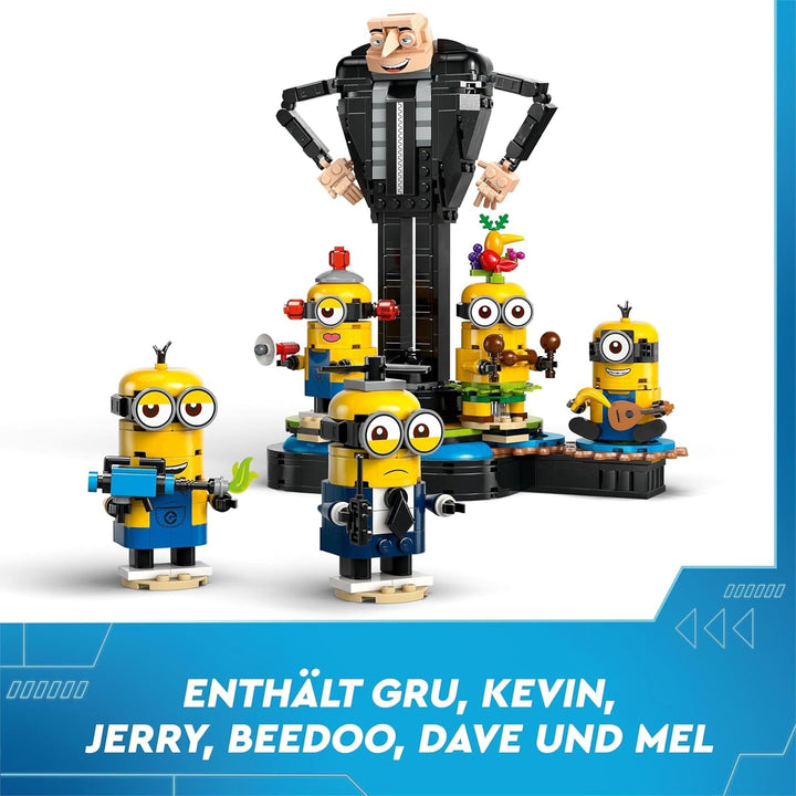 LEGO I - Pur și simplu Incorigibil 4 Gru și Minionii Cărămizi, personaje de film de jucărie dansatoare pentru a construi, juca și expune, cadou pentru băieți și fete 75582