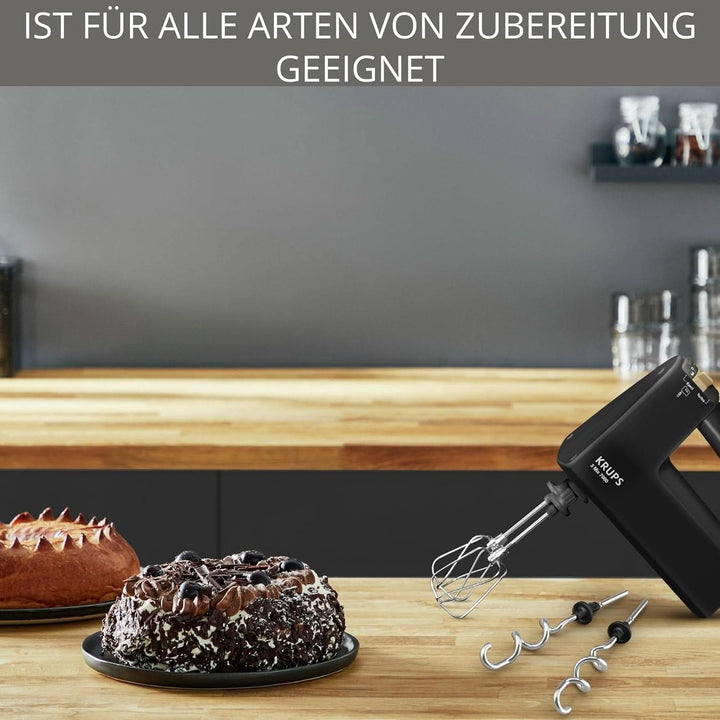 Krups 3Mix 7000 Handmixer 60 Jahre Special Edition, 500 Watt, Knet- Und Rührhaken Aus Edelstahl, Langes Netzkabel, Zubehörtasche, F6085811, Schwarz/Kupfer