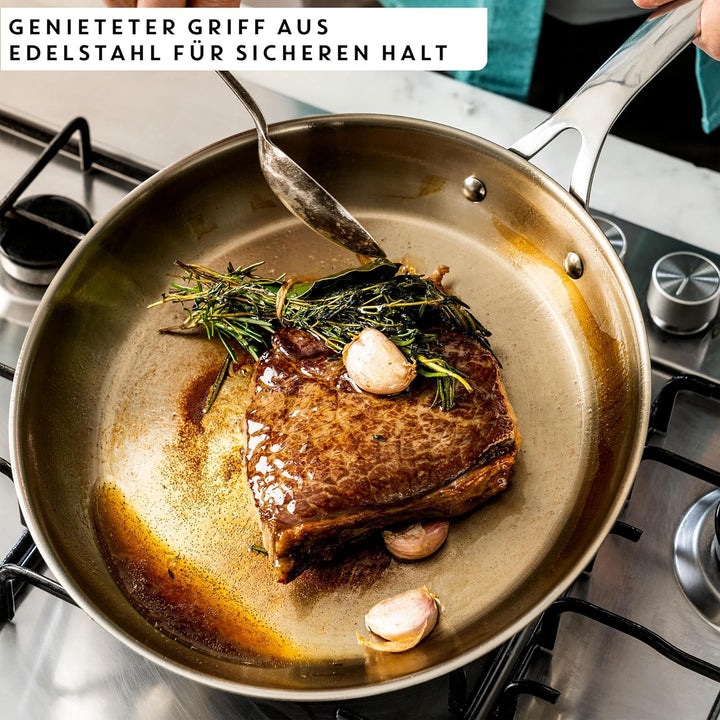 Jamie Oliver by Tefal Cook Smart Bratpfanne 28Cm, Unbeschichteter Edelstahl, Induktionsgeeignet, Thermo-Fusion Boden, Recycelbar, Genieteter Griff, Edelstahl, E3110655