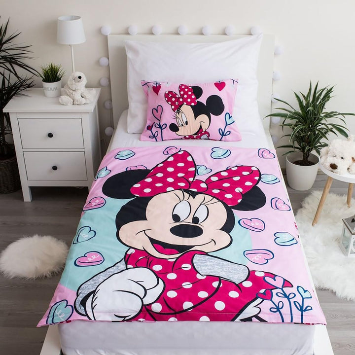 Disney Minnie Maus Pink Baby Bettwäsche Set 100X135 Bettdecke + 40X60 Cm Kopfkissen, 100% Baumwolle Mit Reißverschluss