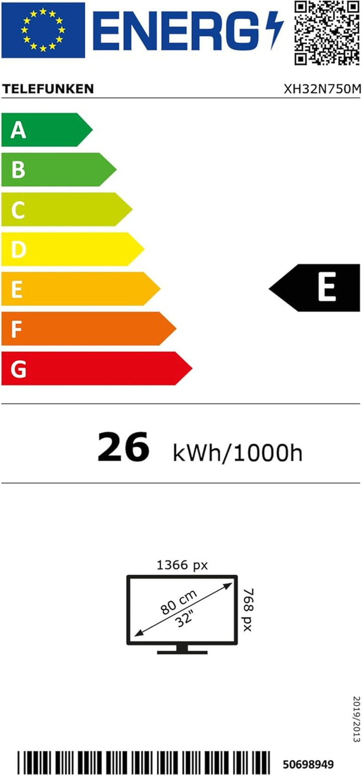 Telefunken XH32N750M Fernseher 32 Zoll Hd-Ready LED TV Mit 80 Cm Bildschirmdiagonale Und Integriertem Triple-Tuner, Schwarz