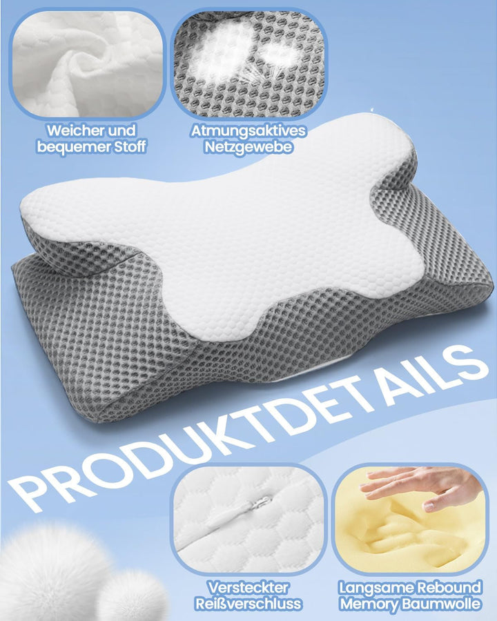 Pernă pentru gât 2 în 1 Pernă, pernă cu spumă de memorie, pernă ortopedică ergonomică, 2 înălțimi de dormit, pernă de sprijin pentru gât pentru sprijin lateral / spate / burtă