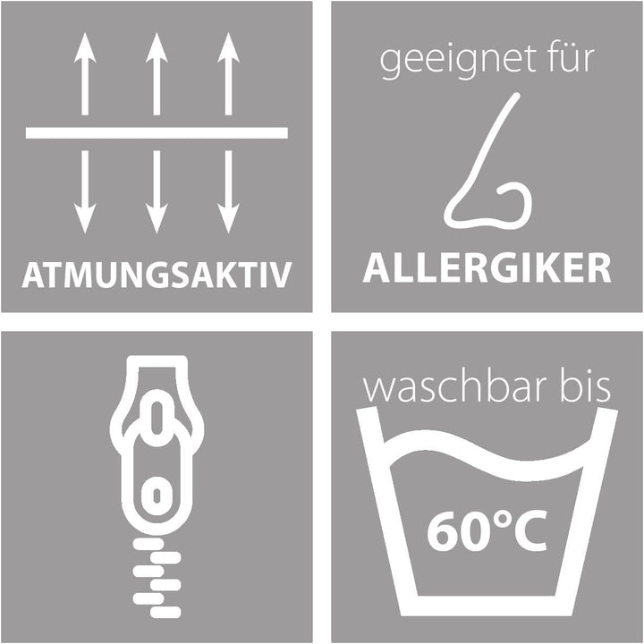 Traumnacht pernă confort cu capac din bumbac pur, pernă certificată Oeko-Tex cu fermoar, 80X80 Cm, Dezvoltat în Germania