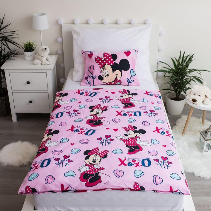 Disney Minnie Maus Pink Baby Bettwäsche Set 100X135 Bettdecke + 40X60 Cm Kopfkissen, 100% Baumwolle Mit Reißverschluss