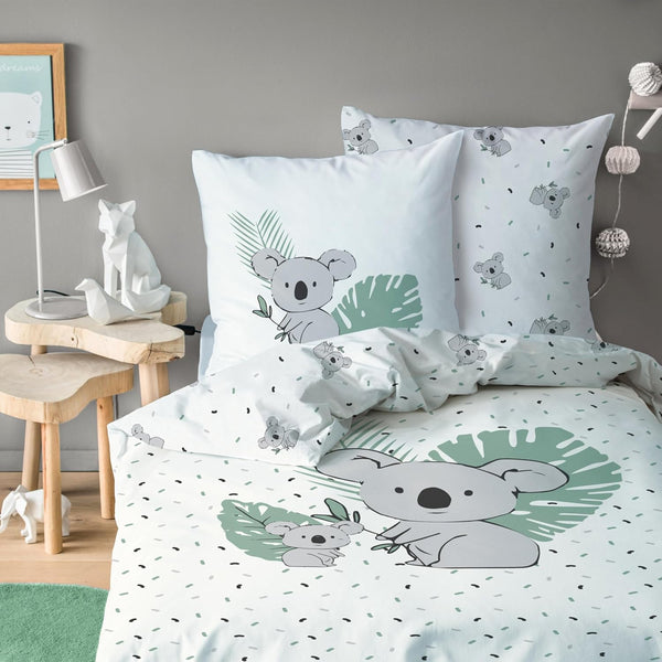 Koala Bettwäsche 135X200 Flanell, Biber, Kinderbettwäsche Mia & Max, Winterbettwäsche Für Mädchen Und Jungen, 1X Kissenbezug 80X80 + Bettbezug 135X200, 100% Baumwolle Safari (Koala)