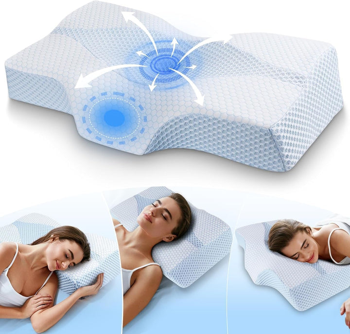 Pernă pentru gât din spumă de memorie Pernă ortopedică ergonomică Pentru dureri de gât și umeri - Pernă de dormit răcoritoare Pentru cei care dorm lateral, pe spate și pe stomac Cu suport pentru gât