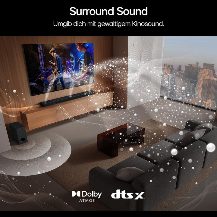 LG DS90TY 5.1.3 Dolby Atmos Soundbar (570W) Mit Kabellosem Subwoofer (Wow Cast, HDMI, Bluetooth) [2024], Schwarz
