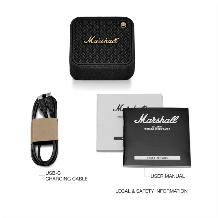 Marshall Willen II Difuzor Bluetooth, fără fir, peste 17+ ore de redare, IP67 rezistent la apă - negru și alamă